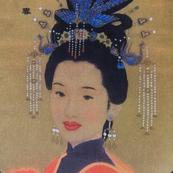 Set of 5 Chinese Silk Round Paddle Hand Fans Geisha Women Bamboo Hand Painted - Picture 6 of 16